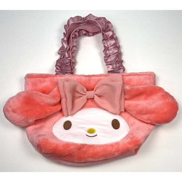 Sanrio Hello Kitty MY MELODY Pink Plush 12"x8" TOTE BAG Purse Handbag Rabbit EUC - Picture 1 of 3